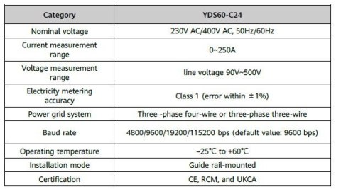 HUAWEI DTSU666-H 250A/50mA, licznik 3 faz (z przekładnikami) HUAWEI DTSU666-H 250A/50mA, licznik 3 faz (z przekładnikami)
