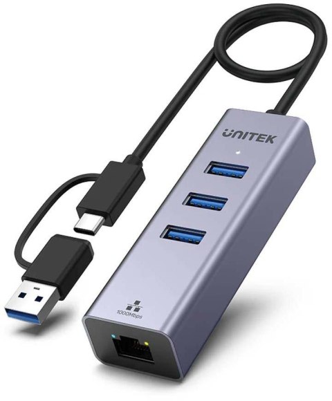 Unitek Hub USB C 4w1 Ethernet 3 x USB A 5 Gbps z adapterem USB A Unitek Hub USB C 4w1 Ethernet 3 x USB A 5 Gbps z adapterem USB A