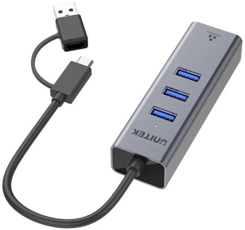 Unitek Hub USB C 4w1 Ethernet 3 x USB A 5 Gbps z adapterem USB A Unitek Hub USB C 4w1 Ethernet 3 x USB A 5 Gbps z adapterem USB A