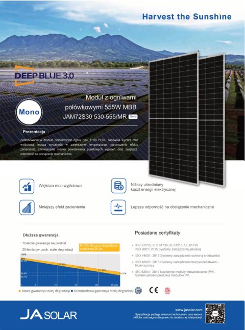 JA SOLAR JAM72S30-HC MONO 555W MR MC4 JA SOLAR JAM72S30-HC MONO 555W MR MC4