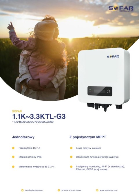 SOFAR 3300TL-G3 Jeden fazowy 1xMPPT SOFAR 3300TL-G3 Jeden fazowy 1xMPPT