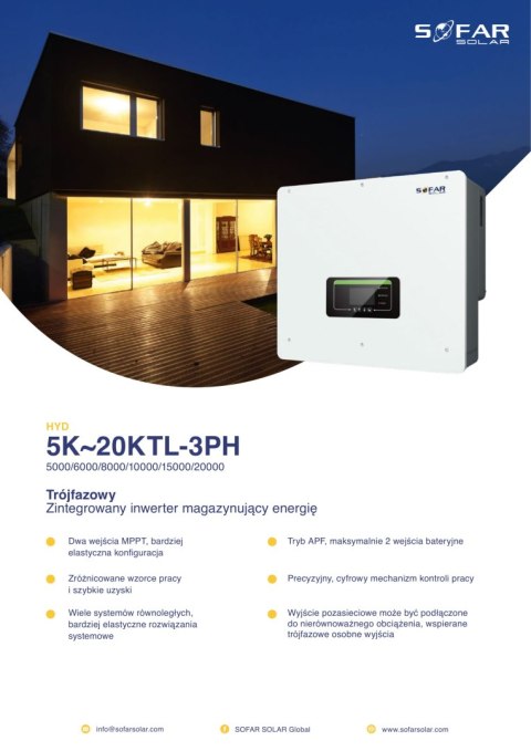 SOFAR Inwerter hybrydowy HYD20KTL-3PH 3-fazowy 2xMPPT SOFAR Inwerter hybrydowy HYD20KTL-3PH 3-fazowy 2xMPPT