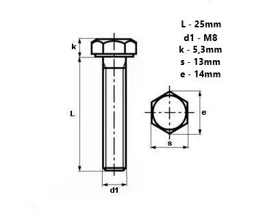 Śruba sześciokątna A2 M8*25mm Śruba sześciokątna A2 M8*25mm