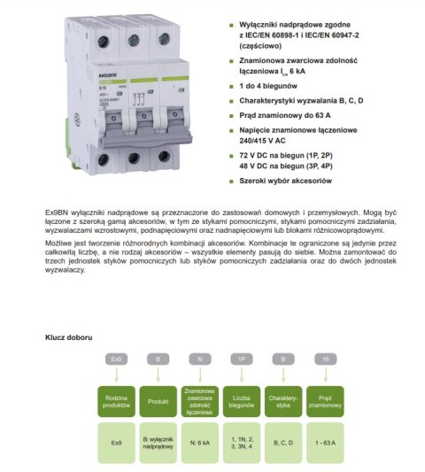 NOARK Wyłącznik nadprądowy 3P Typ C 50A 6kA AC (100148) NOARK Wyłącznik nadprądowy 3P Typ C 50A 6kA AC (100148)
